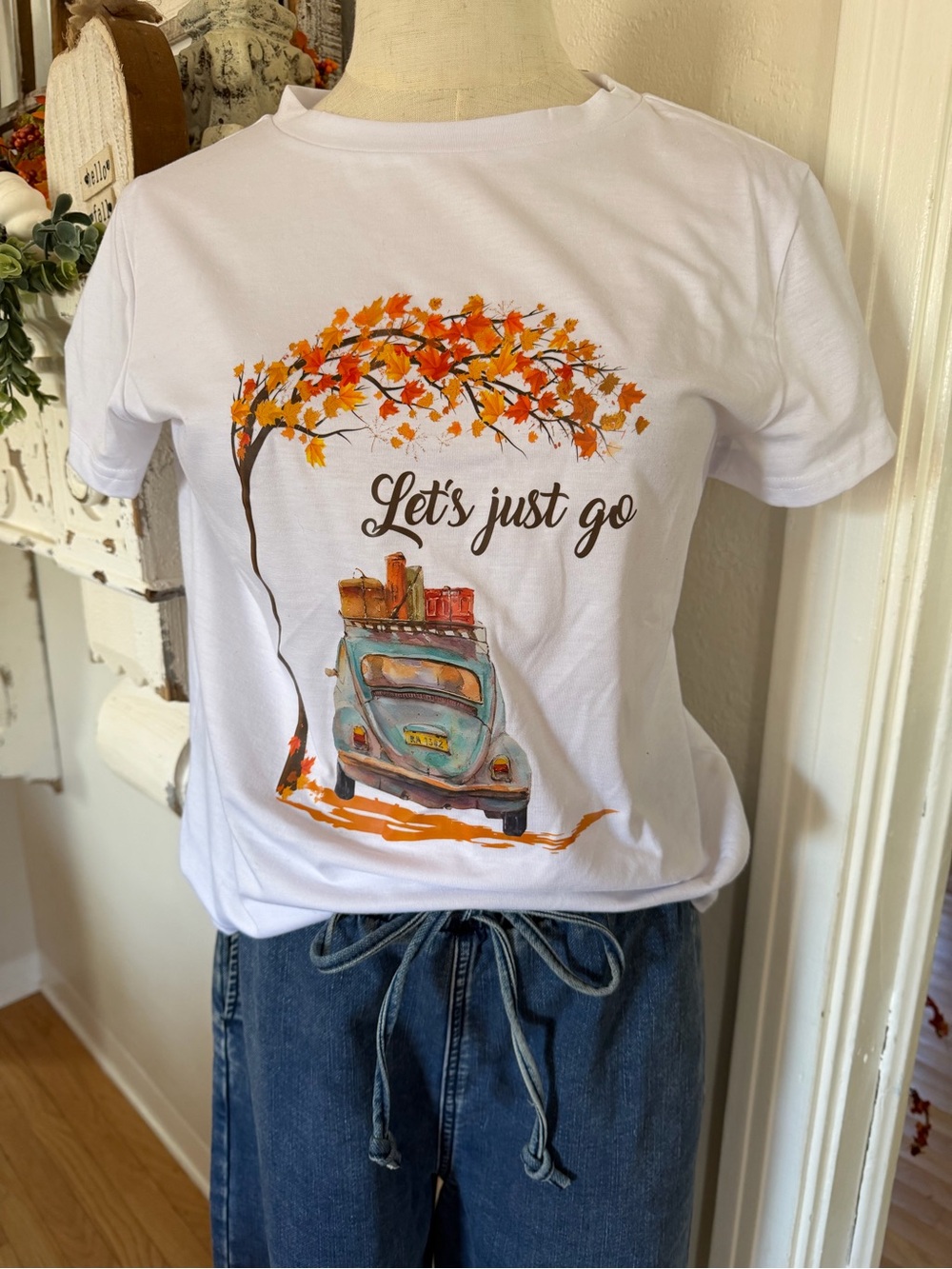 Source Unknown White 'Let's Just Go' Tee with Autumn Graphic